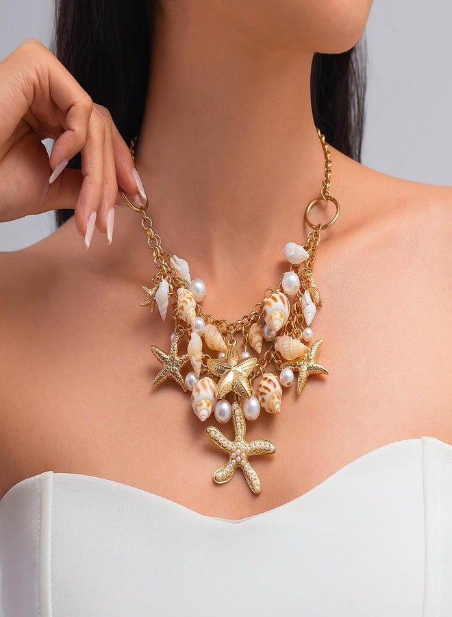 nylry Seashell Necklace for Women Gold Layered Sea Shell Necklace Boho Summer Beach Necklaces for Women Adjustable Pearl Conch Starfish Necklaces Vacation Coastal Beachy Jewelry Outfits Accessories-1 - Image 3
